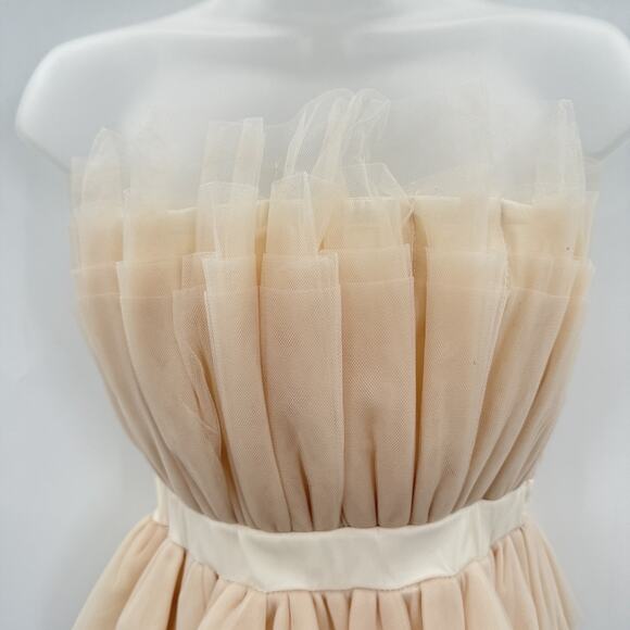 Entro Tulle Banded Strapless Top Sz S Blush Beige Coquette Ruffle Feminine New - Picture 4 of 11